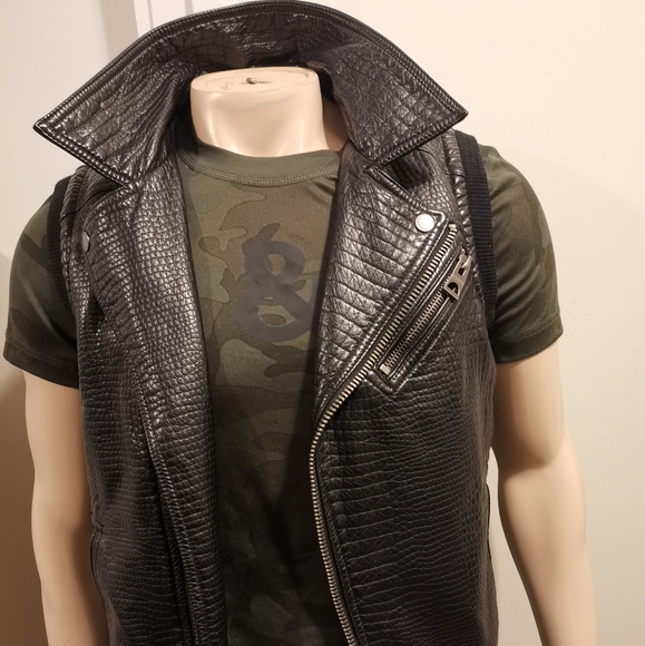 💎 Guess Men Faux Leather Croc Embossed Vest Moto - Picture 4 of 11